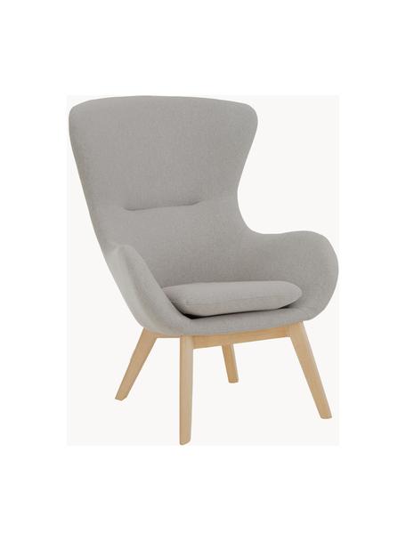 Fauteuil à oreilles avec pieds en bois Wing, Tissu gris, larg. 77 x prof. 89 cm