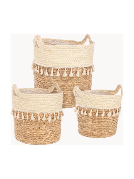 Plantenpotten Bridget, set van 3, 60% zeegras, 40% pulp, Beige, crèmewit, Set met verschillende formaten
