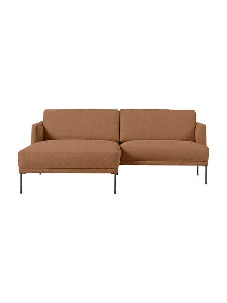 Sofa narożna z metalowymi nogami Fluente, Tapicerka: 100% poliester Dzięki tka, Stelaż: lite drewno sosnowe z cer, Nogi: metal malowany proszkowo, Nugatowa tkanina, S 198 x G 152 cm, lewostronna