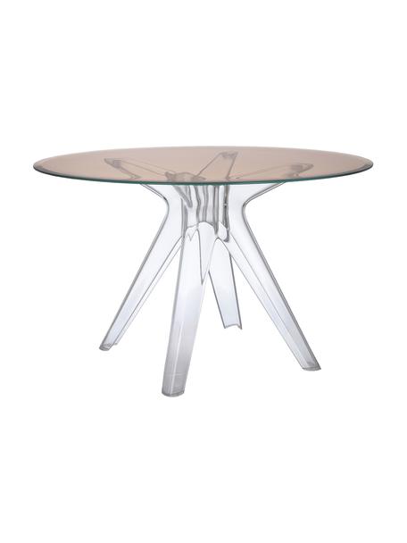 Ronde eettafel Sir Gio, Ø 120 cm, Tafelblad: gelaagd glas, Frame: kunststof, Bruin, transaparant, Ø 120 x H 72 cm