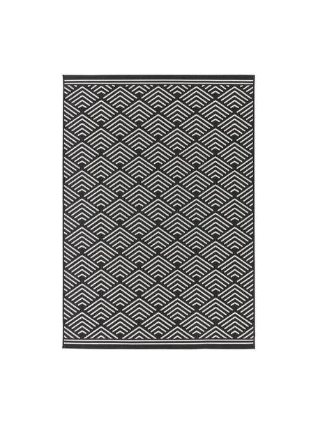 In- & outdoor vloerkleed Milano met grafisch patroon, Bovenzijde: 70% gerecycled polypropyl, Zwart, wit, B 80 x L 150 cm (maat XS)