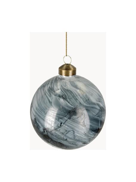 Kerstballen Marble met marmerlook, 6 stuks, Glas, Grijs, wit, marmerlook, Ø 10 cm