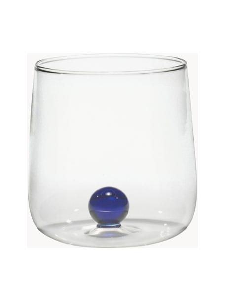 Handgefertigte Wassergläser Bilia aus Borosilikatglas, 6 Stück, Borosilikatglas ist ein leichtes, aber dennoch robustes Material. Dank seiner Temperaturbeständigkeit ist es auch für heiße Getränke geeignet., Transparent, Dunkelblau, Ø 9 x H 9 cm, 440 ml