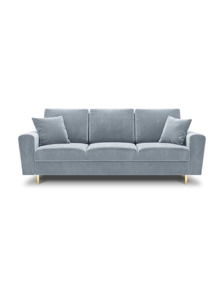 Canapé d'angle 3 places velours avec rangement Moghan, Bleu ciel, couleur dorée, larg. 235 x prof. 100 cm