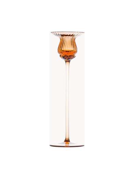 Candelero de vidrio soplado artesanalmente Tulipán, Vidrio, Marrón claro, Ø 7 x Al 25 cm