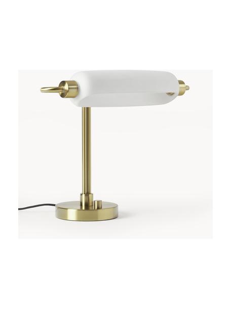 Lámpara de mesa LED Tate, Pantalla: vidrio opalino, Anclaje: metal latón, Cable: plástico, Dorado, blanco, An 44 x Al 51 cm
