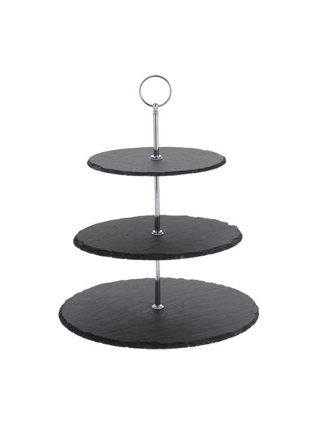 Fuente 3 pisos de pizarra Cooper, Bandejas: pizarra, Negro, cromo, Ø 30 x Al 31 cm
