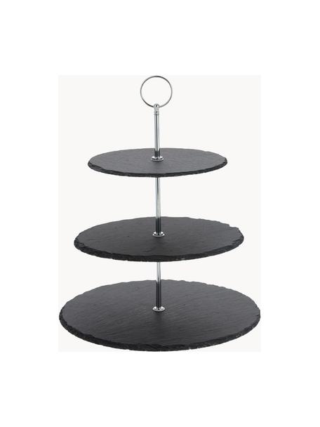 Etagere Cooper mit Schiefernplatten, Stange: Metall, verchromt, Schwarz, Chromfarben, Ø 30 x H 31 cm
