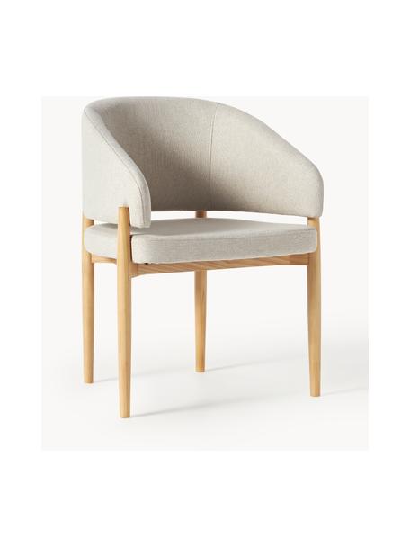 Chaise à accoudoirs en bois avec assise rembourrée Nemo, Tissu beige, bois de frêne clair, larg. 63 x haut. 81 cm