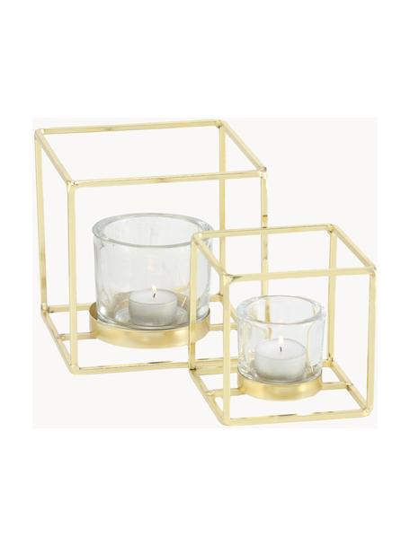 Teelichthalter-Set Pazo, 2er-Set, Windlicht: Glas, Gestell: Metall, beschichtet, Transparent, Messingfarben, Set mit verschiedenen Größen