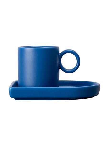 Tazas de café expresso con platitos de porcelana Niki, 2 uds., Porcelana, Azul, Ø 6 x Al 6 cm, 80 ml