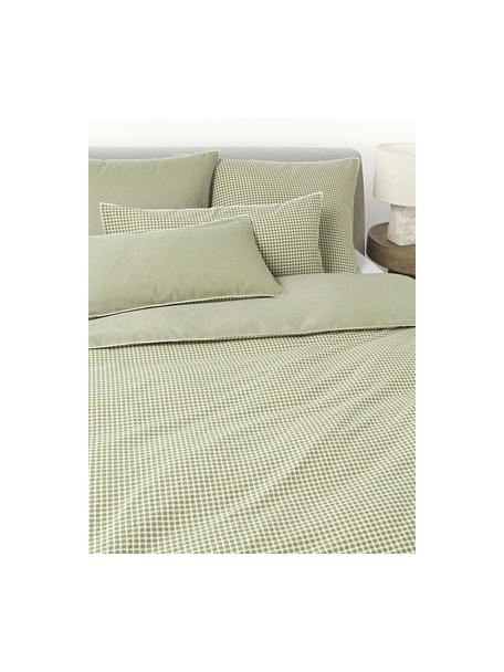 Funda nórdica de sirsaca Davey, Verde oliva, blanco, Cama 90 cm (155 x 220 cm)