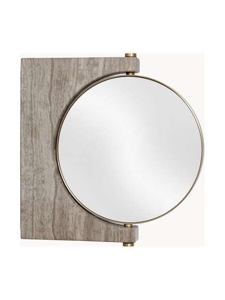 Miroir de maquillage mural rond en marbre Pepe, Grège marbré, laiton, larg. 25 x haut. 25 cm