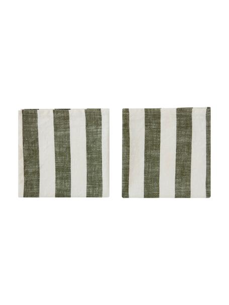 Stoffen servetten Strip van katoen, 2 stuks, 100% katoen, Olijfgroen, wit, B 45 x L 45 cm