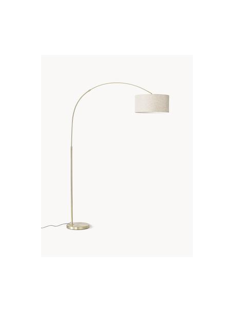 Lámpara arco grande Niels, Pantalla: lino, Cable: cubierto en tela, Beige claro, dorado, Al 218 cm