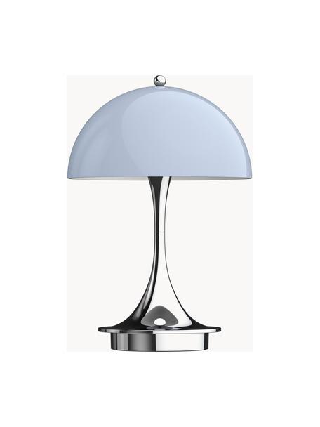 Lampada da tavolo portatile a LED con luce regolabile Panthella, alt. 24 cm, Paralume: vetro acrilico, Struttura: alluminio rivestito, Vetro acrilico azzurro, argentato, Ø 16 x Alt. 24 cm