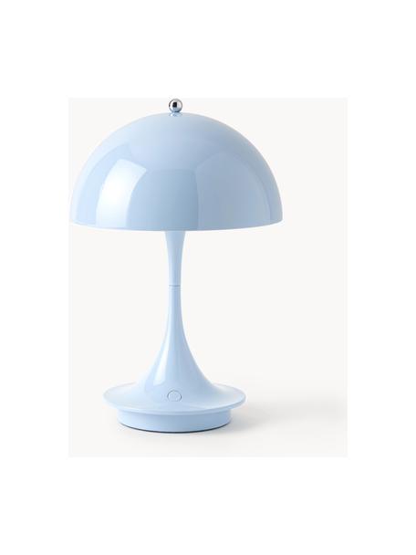 Lampada da tavolo portatile a LED con luce regolabile Panthella, alt. 24 cm, Paralume: vetro acrilico, Struttura: alluminio rivestito, Vetro acrilico azzurro, argentato, Ø 16 x Alt. 24 cm