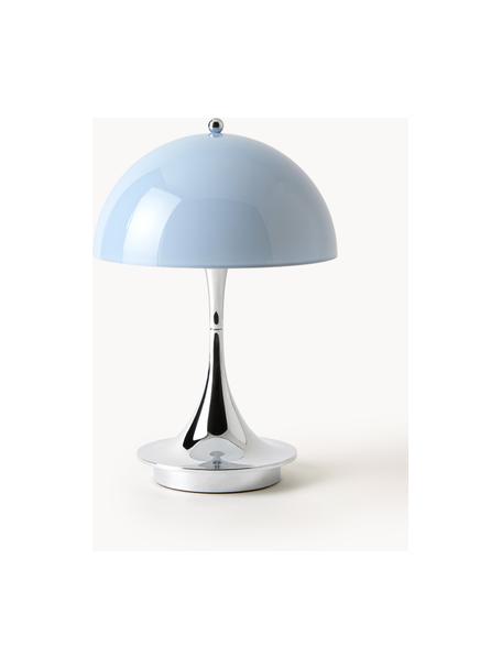 Lampada da tavolo portatile a LED con luce regolabile Panthella, alt. 24 cm, Paralume: vetro acrilico, Struttura: alluminio rivestito, Vetro acrilico azzurro, argentato, Ø 16 x Alt. 24 cm