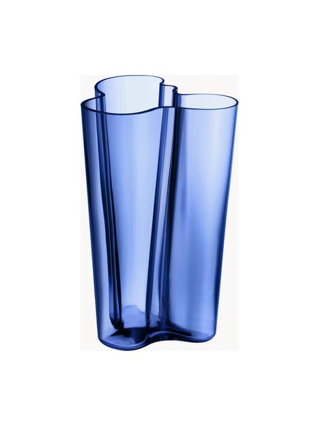 Ručne fúkaná váza Alvar Aalto, V 25 cm, Fúkané sklo, Modrá, priehľadná, Š 17 x V 25 cm