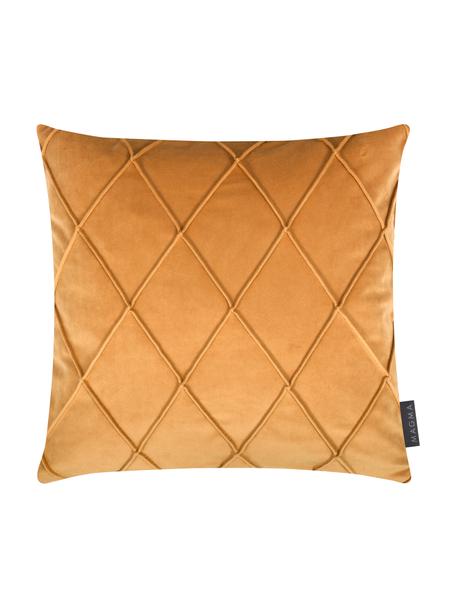 Fluwelen kussenhoes Nobless met verhoogd ruitjesmotief, 100% polyester fluweel, Oranje, B 40 x L 40 cm