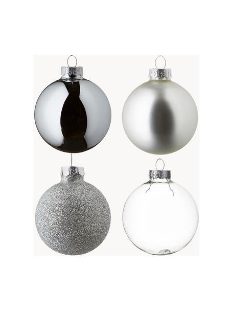 Boule de Noël Globe, 42 élém., Argent, transparent, Lot de différentes tailles