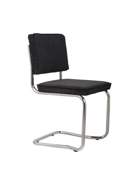 Corduroy cantilever stoel Kink, Bekleding: corduroy (88% nylon, 12% , Frame: verchroomd metaal, Poten: kunststof, Koord zwart, chroomkleurig, B 48 x H 85 cm