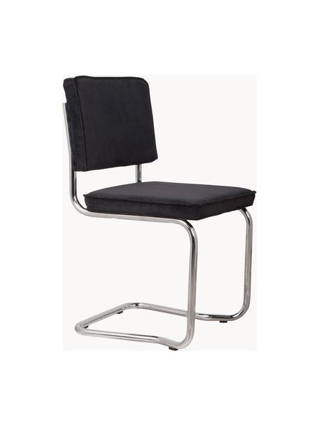 Silla cantilever de pana Kink, Tapizado: pana (88% nylon, 12% poli, Estructura: metal cromado, Pana negro, plateado brillante, An 48 x F 48 cm