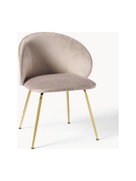 Fluwelen stoelen Luisa, 2 stuks, Bekleding: fluweel (100% polyester) , Poten: gepoedercoat metaal, Fluweel lichtbeige, goudkleurig, B 59 x D 59 cm
