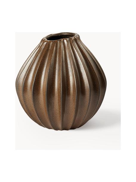 Handgefertigte Vase Wide mit reaktiver Glasur, H 25 cm, Keramik, glasiert, Dunkelbraun mit Metallic-Gold-Finish, Ø 25 x H 25 cm