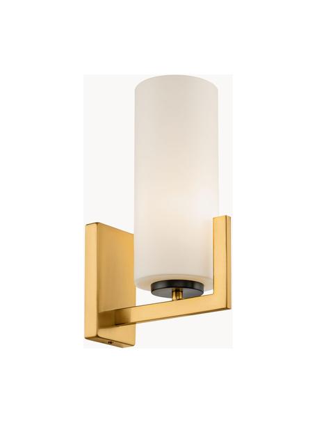 Wandlamp Fortano van glas, Lampenkap: glas, Frame: gecoat metaal, Wit, goudkleurig, D 19 x H 31 cm