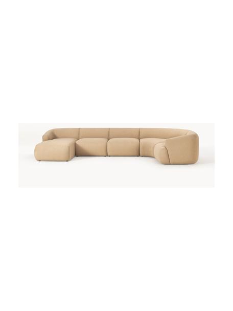 Canapé lounge modulable en bouclette Sofia, Bouclette beige, larg. 404 x prof. 231 cm, méridienne à droite