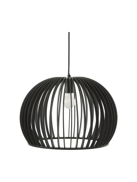 Hanglamp Avril van hout, Lampenkap: gelakt hout, Baldakijn: gepoedercoat metaal, Zwart, Ø 45 x H 31 cm