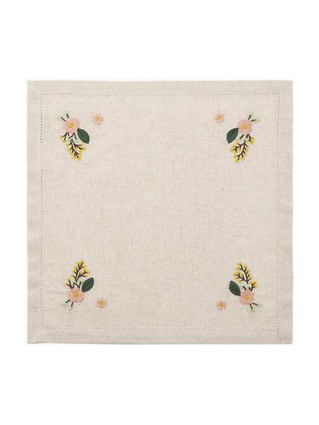 Serviettes de table à motif floral Argo, 4 pièces, 75 % coton, 25 % lin, Beige, motif floral, larg. 40 x long. 40 cm