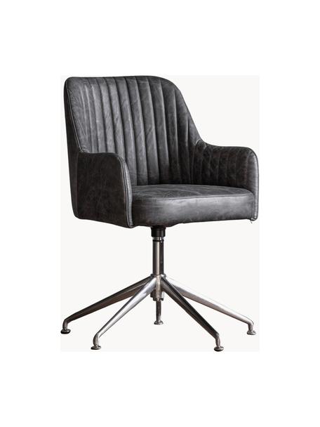 Poltroncina girevole in pelle Curie, Rivestimento: 100% pelle, Struttura: alluminio rivestito, Pelle antracite, argentato, Larg. 64 x Prof. 62 cm