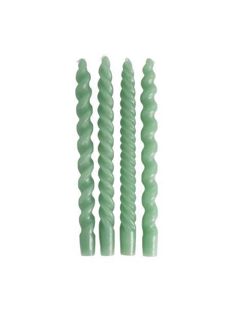 Set 4 candele a bastoncino Spiral, Cera, Verde, Ø 2,5 x Alt. 31 cm