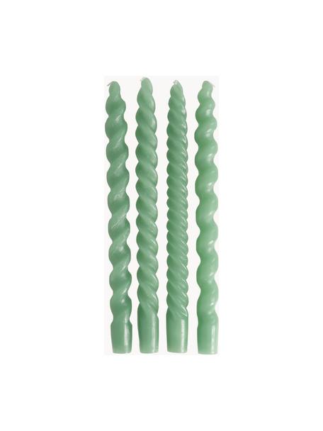 Set 4 candele a bastoncino Spiral, Cera, Verde, Alt. 31 cm
