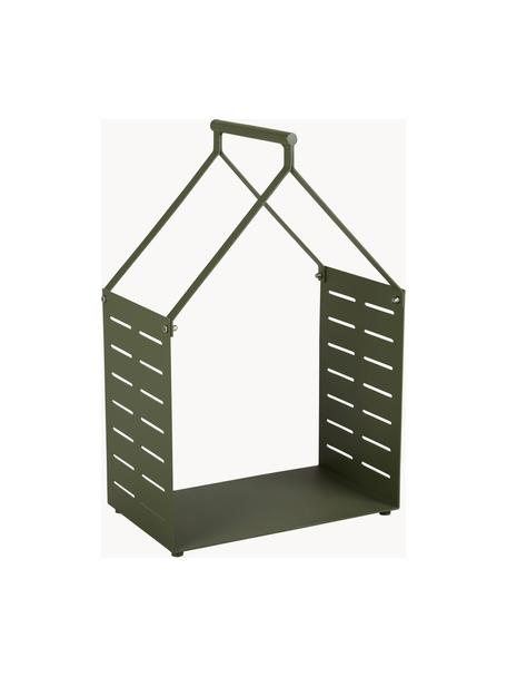 Metalen mand voor brandhout Belfort, Gecoat aluminium, Olijfgroen, B 40 x D 24 cm