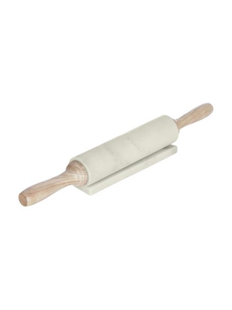 Mramorový váleček se stojanem Aimil, Bílá, mramorovaná, světlé dřevo, Ø 7 cm, D 41 cm