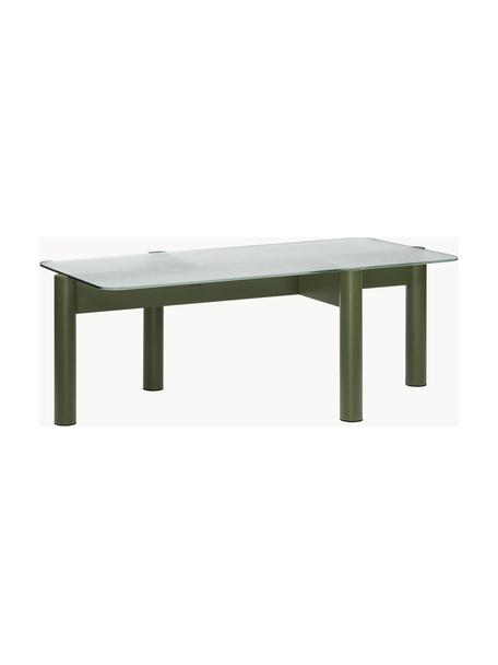 Mesa de centro de madera de haya con tablero de cristal Kob, Tablero: vidrio, Patas: madera de haya maciza, Transparente, verde oliva, An 110 x F 41 cm