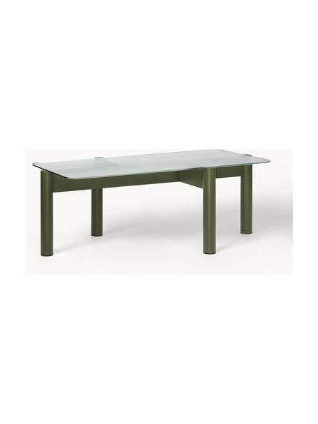 Mesa de centro de madera de haya con tablero de cristal Kob, Tablero: vidrio, Patas: madera de haya maciza, Transparente, verde oliva, An 110 x F 41 cm