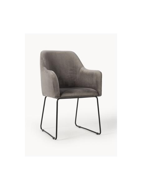 Sametová židle s područkami Isla, Tmavě šedá, černá, Š 58 cm, H 62 cm
