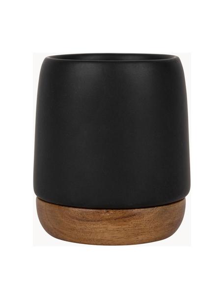 Mugs avec sous-verres en bois d'acacia Nordika, 2 pièces, Noir, bois d'acacia, Ø 6 x haut. 8 cm, 100 ml