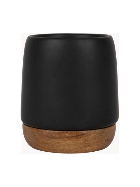 Mugs avec sous-verres en bois d'acacia Nordika, 2 pièces, Noir, mat, bois foncé, Ø 6 x haut. 8 cm, 100 ml