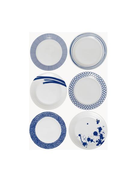 Assiettes plates en porcelaine Pacific Blue, 6 élém., Porcelaine, Blanc, bleu foncé, Ø 29 cm