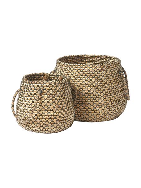 Paniers de rangement en jonc de mer Ilyas, lot de 2, Jonc de mer, plastique, Beige, noir, Lot de différentes tailles