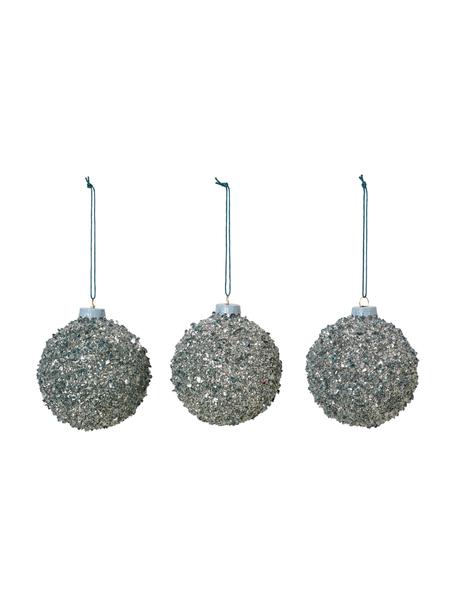 Set 3 palline di Natale argentate Glitter, Argentato, Ø 8 cm