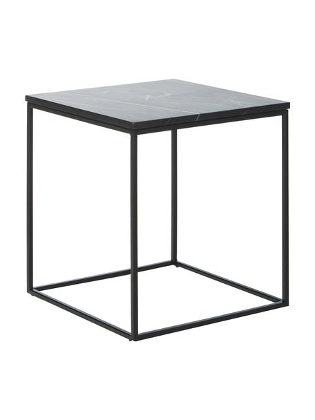 Tavolino con piano in marmo Alys, Struttura: metallo verniciato a polv, Nero, marmorizzato, Larg. 45 x Alt. 50 cm