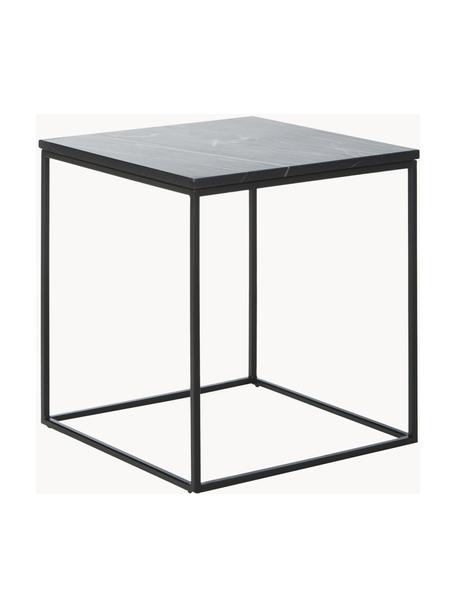 Marmeren bijzettafel Alys, Tafelblad: marmer, Frame: gepoedercoat metaal, Zwart, gemarmerd, B 45 x H 50 cm