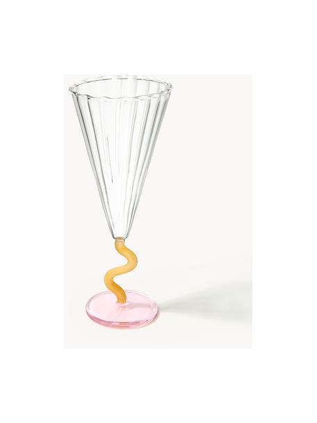 Flûtes à champagne artisanales Curve, 2 pièces, Verre, Transparent, jaune pâle, rose pâle, Ø 8 x haut. 21 cm, 180 ml