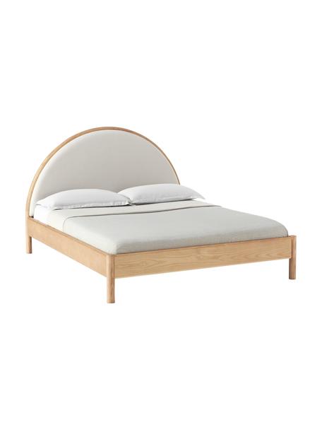 Houten bed Sean met gestoffeerde hoofdeinde, Frame: massief essenhout, FSC-ge, Poten: massief essenhout, FSC-ge, Geweven stof beige, licht essenhout, B 180 x L 200 cm